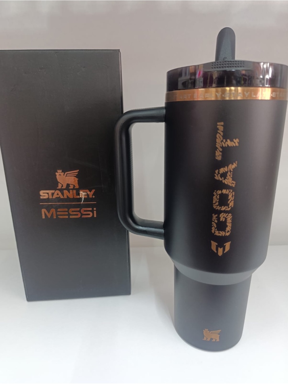 Stanley Messi Black Travel Mug with Copper Accents